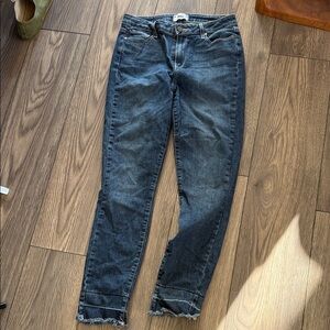 Paige 
Dark Wash Straight Hoxton ankle  Jeans with Frayed Hem